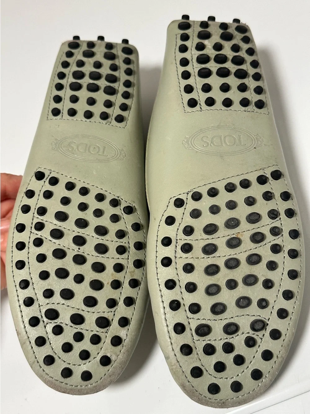 Tod's Sage Green Leather Driving Loafers